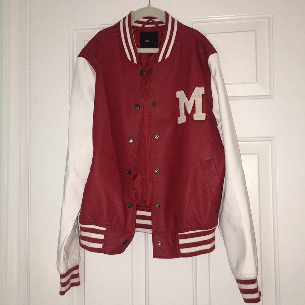 Red leather bomber jacket